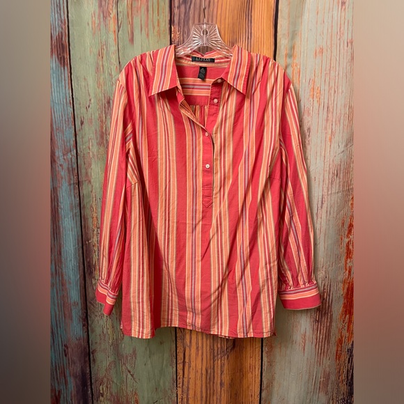 Women’s 1X Ralph Lauren L/S Striped Blouse - Picture 2 of 4